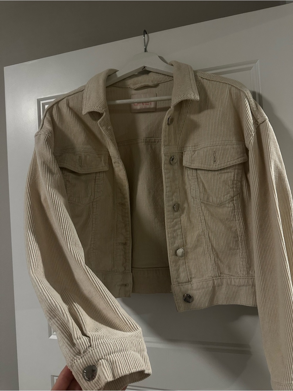 Beige Corduroy Button-Up Short Jacket